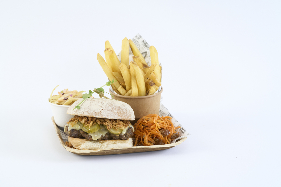 Cheeseburger served with fries & slaw