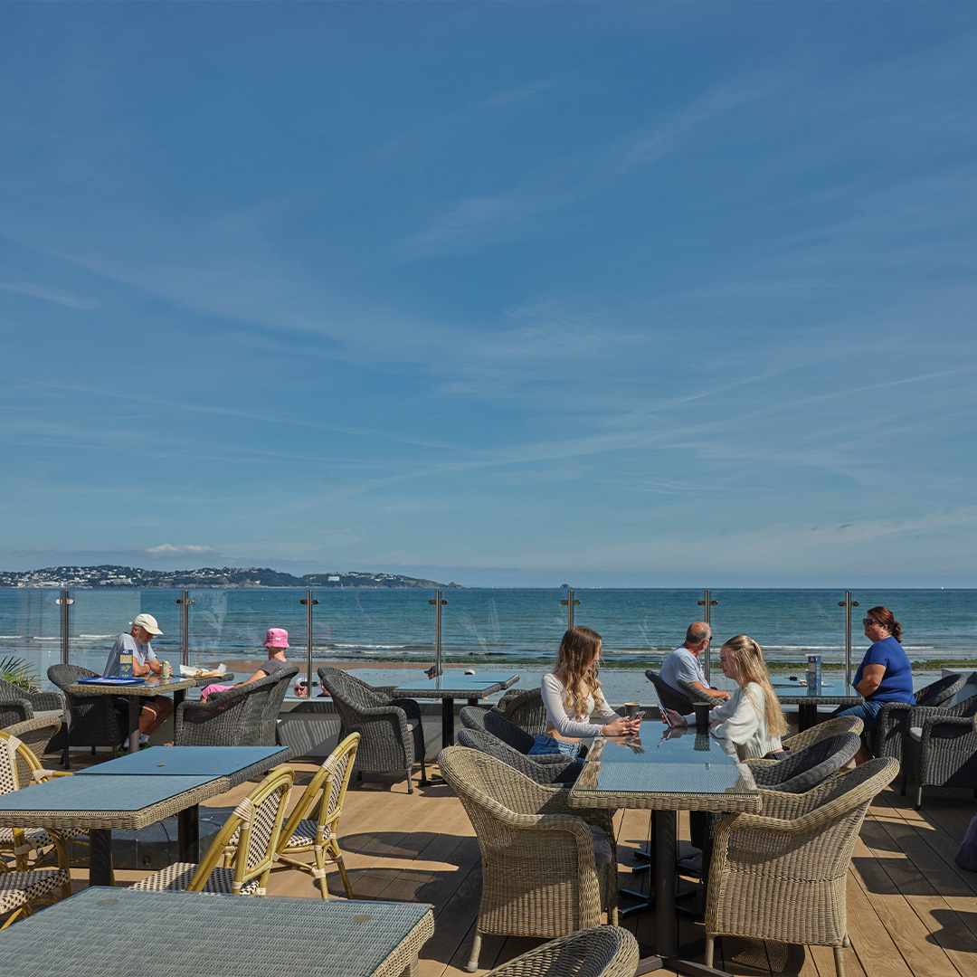 The terrace seating at the Venus Cafe at Broadsands.